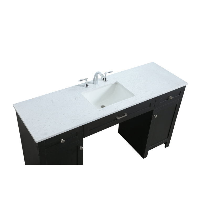 60'' Black Freestanding Bathroom Vanity with Calacatta Marble Top