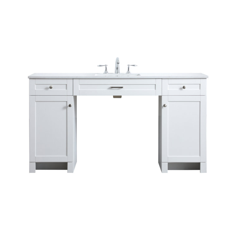 60'' White Freestanding Bathroom Vanity with Engineered Marble Top