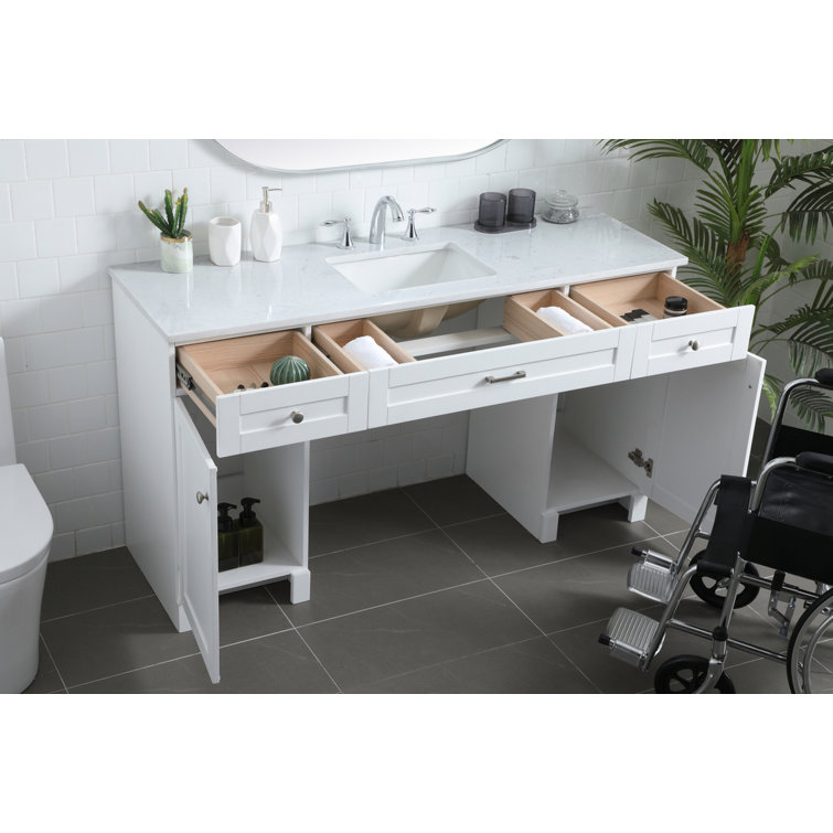 60'' White Freestanding Bathroom Vanity with Engineered Marble Top