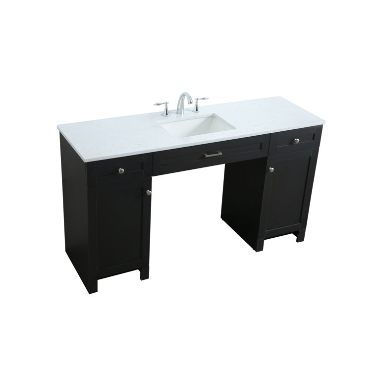 60'' Black Freestanding Bathroom Vanity with Calacatta Marble Top