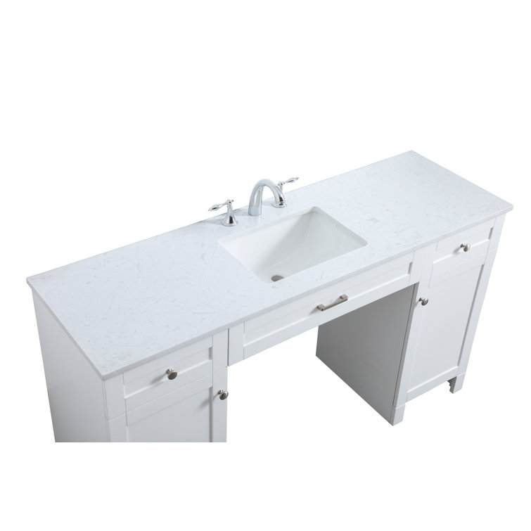 60'' White Freestanding Bathroom Vanity with Engineered Marble Top