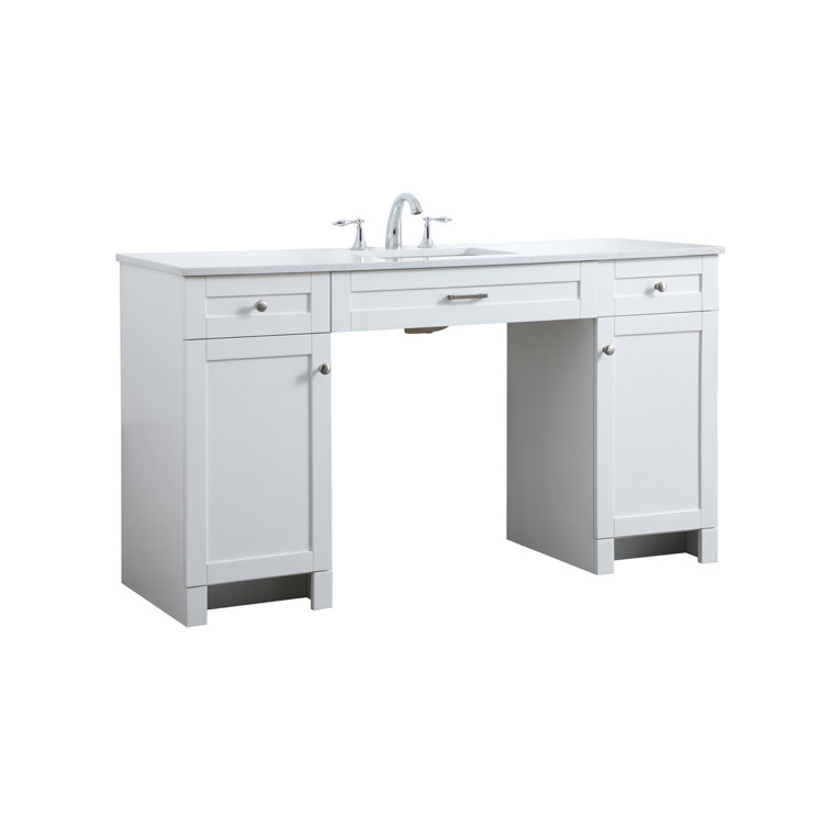 60'' White Freestanding Bathroom Vanity with Engineered Marble Top