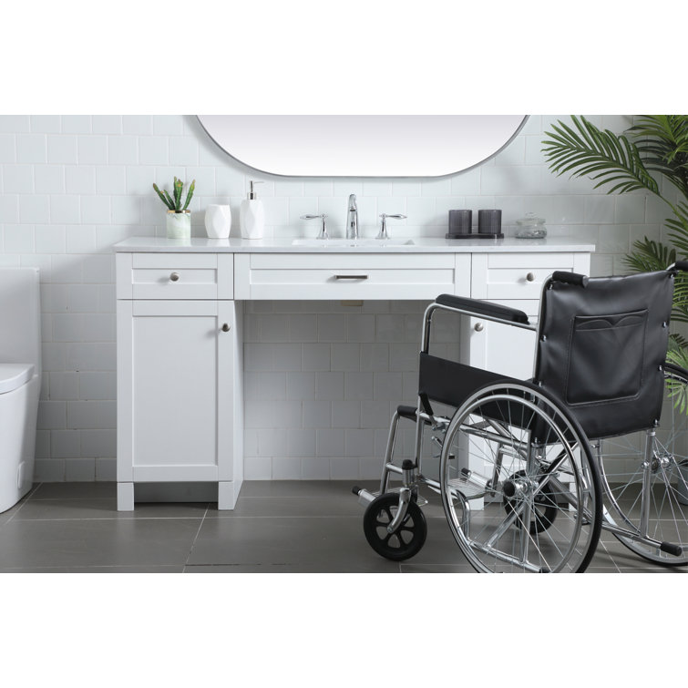 60'' White Freestanding Bathroom Vanity with Engineered Marble Top