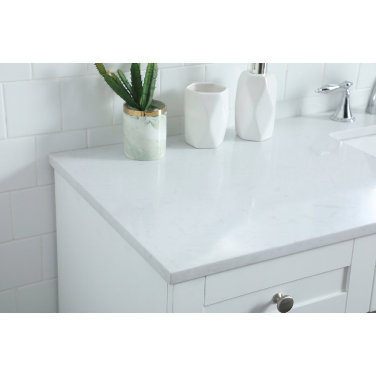 60'' White Freestanding Bathroom Vanity with Engineered Marble Top