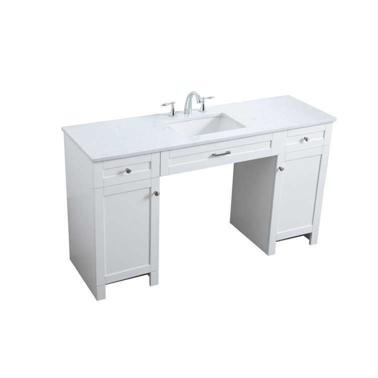 60'' White Freestanding Bathroom Vanity with Engineered Marble Top