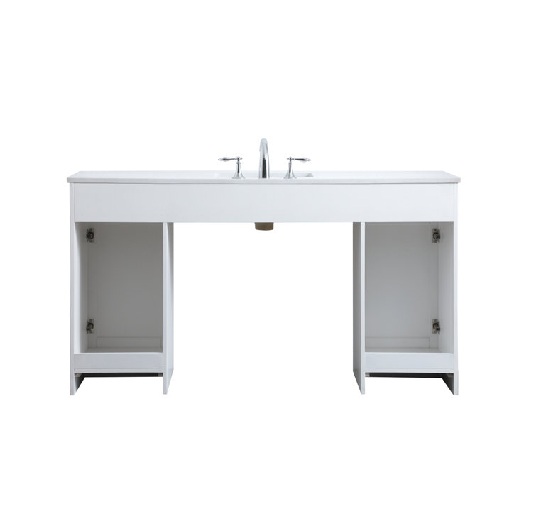 60'' White Freestanding Bathroom Vanity with Engineered Marble Top