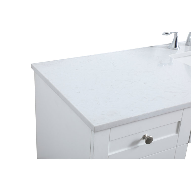 60'' White Freestanding Bathroom Vanity with Engineered Marble Top