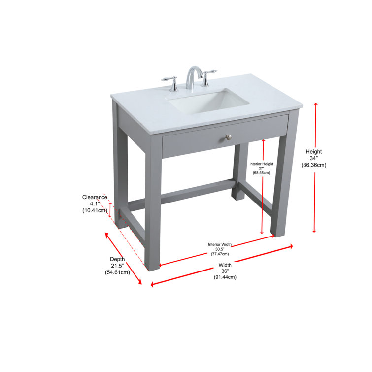 Hudson 36'' Gray Single Bathroom Vanity with Marble Top