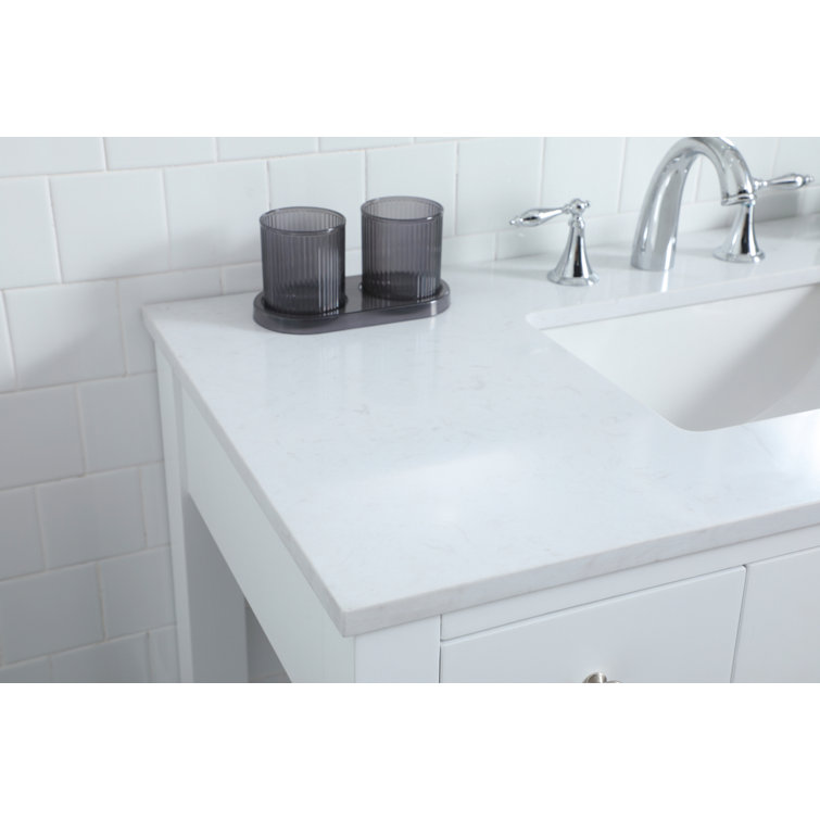 ADA Compliant White Freestanding Bathroom Vanity with Calacatta Marble Top