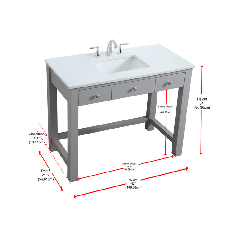 Hudson 42'' Grey Single Bathroom Vanity with Engineered Marble Top