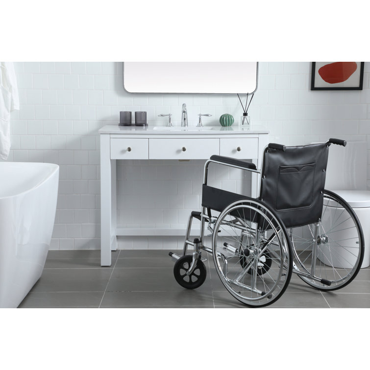 ADA Compliant White Freestanding Bathroom Vanity with Calacatta Marble Top