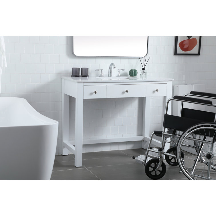 ADA Compliant White Freestanding Bathroom Vanity with Calacatta Marble Top