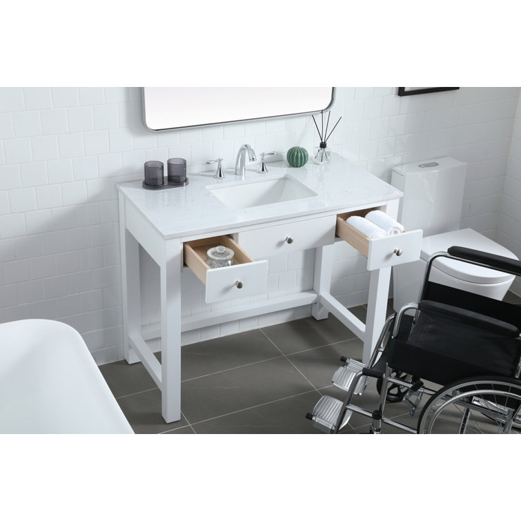 ADA Compliant White Freestanding Bathroom Vanity with Calacatta Marble Top