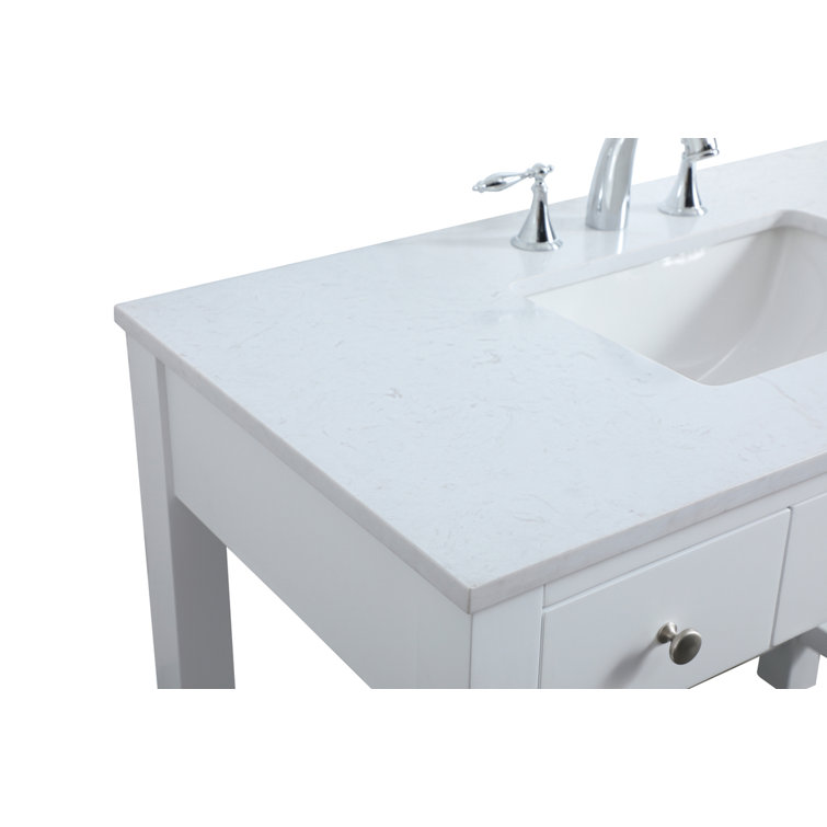 ADA Compliant White Freestanding Bathroom Vanity with Calacatta Marble Top