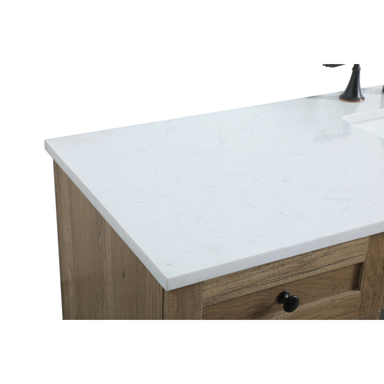 60 in Natural Oak Freestanding Bathroom Vanity with Marble Top