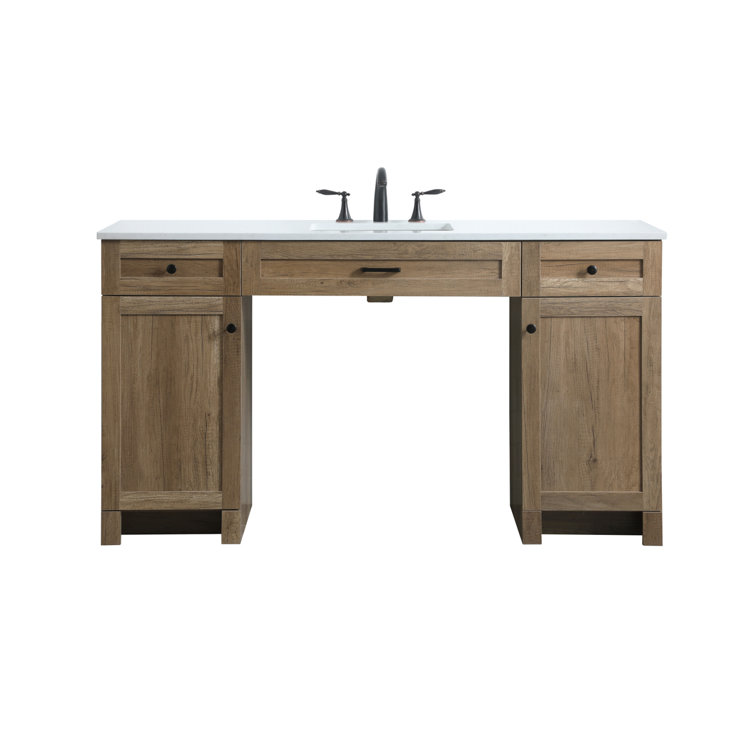 60 in Natural Oak Freestanding Bathroom Vanity with Marble Top