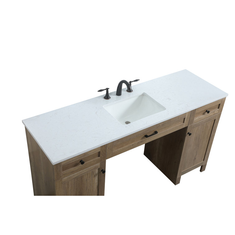 60 in Natural Oak Freestanding Bathroom Vanity with Marble Top