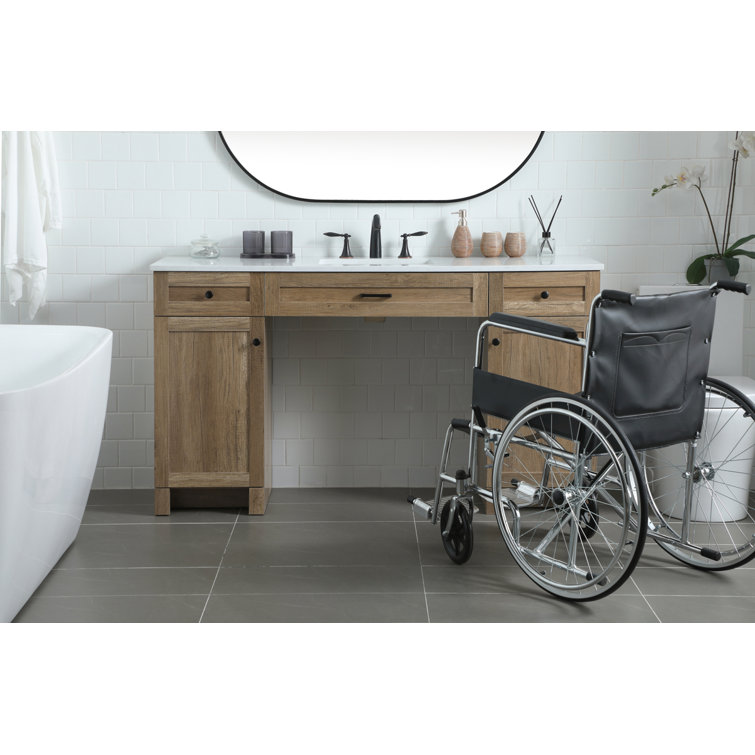 60 in Natural Oak Freestanding Bathroom Vanity with Marble Top