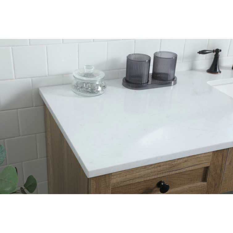 60 in Natural Oak Freestanding Bathroom Vanity with Marble Top