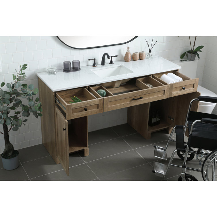 60 in Natural Oak Freestanding Bathroom Vanity with Marble Top