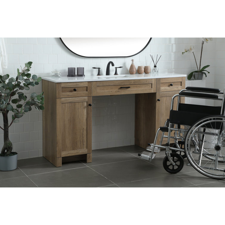 60 in Natural Oak Freestanding Bathroom Vanity with Marble Top