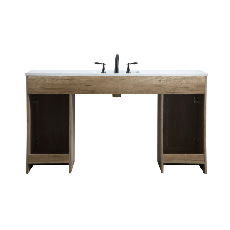 60 in Natural Oak Freestanding Bathroom Vanity with Marble Top