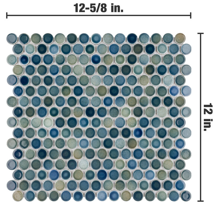 Light Blue and Green Porcelain Penny Round Mosaic Tile