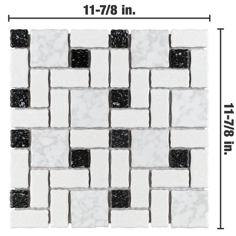 Academy 12" x 12" Black and White Porcelain Mosaic Tile