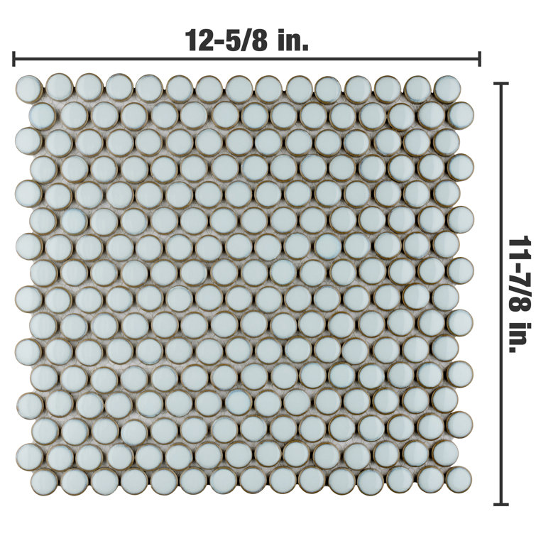 Hudson Penny Round White Glossy Porcelain Mosaic Tile