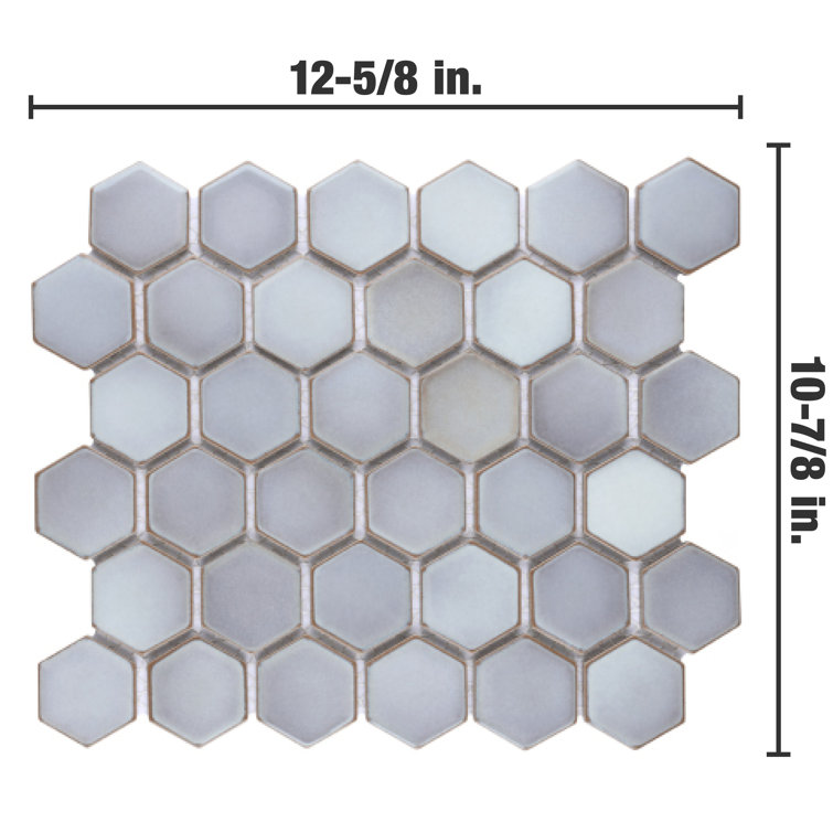 Modern Glossy Hexagon Porcelain Mosaic Tile in Soothing Gray