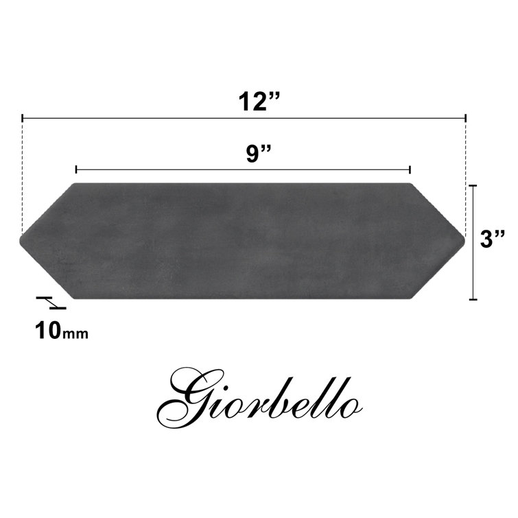 Shadow Black Glazed Ceramic Subway Wall Tile 3" x 12"