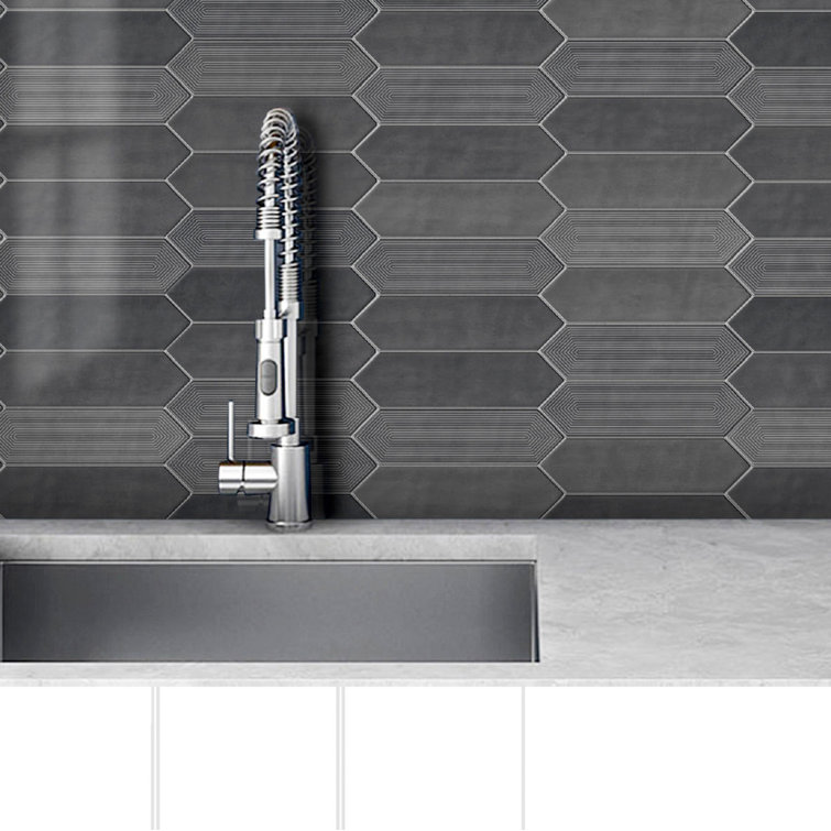 Black Glazed Ceramic Hexagonal Subway Tile 3" x 12"