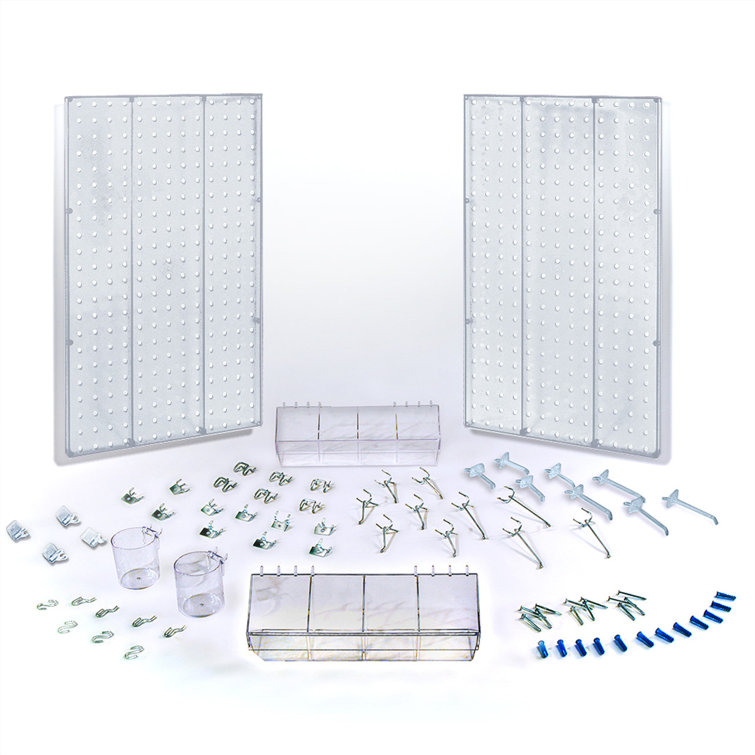 White Acrylic Pegboard Organizer Kit with Assorted Accessories