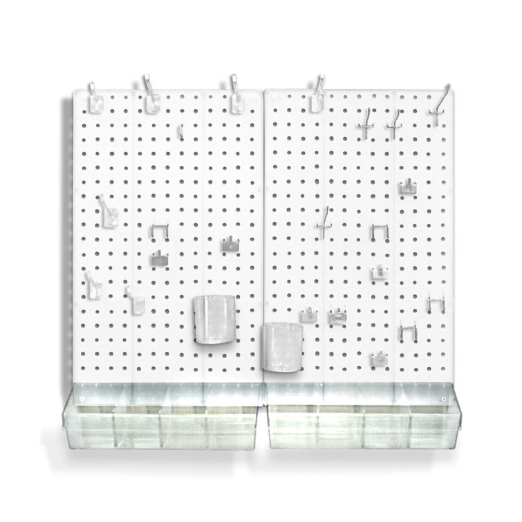 White Acrylic Pegboard Organizer Kit with Assorted Accessories