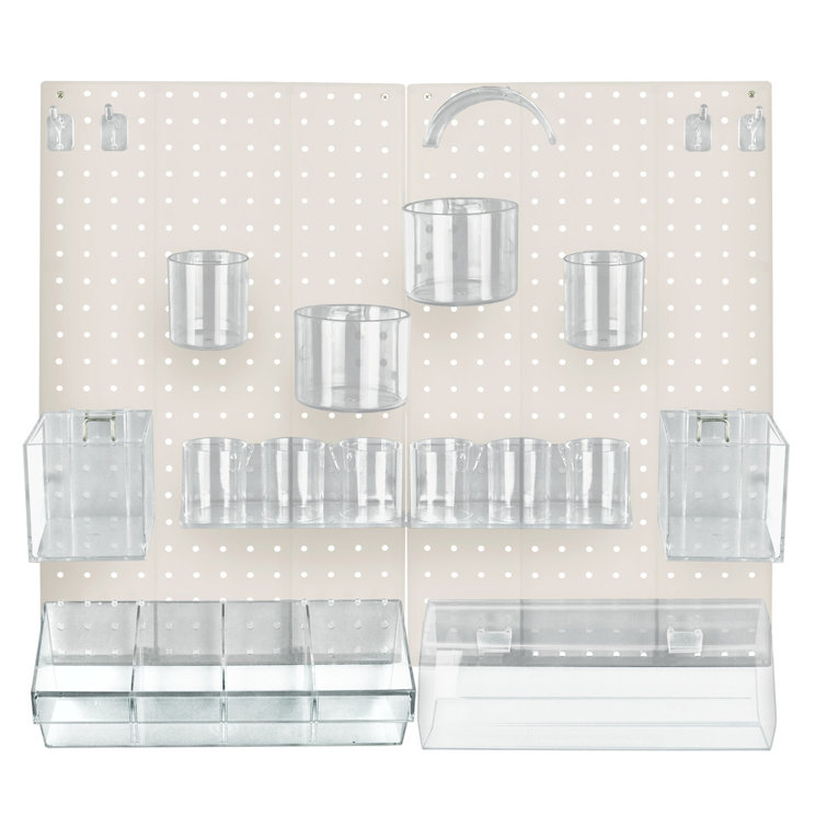 White Plastic Pegboard Wall Organizer Kit with Acrylic Accessories