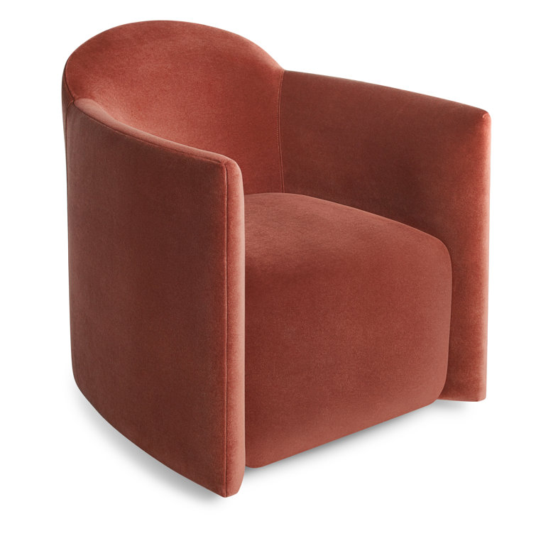Tomato Velvet Swivel Lounge Chair with Wood Base