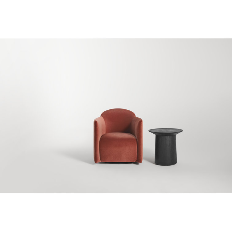 Tomato Velvet Swivel Lounge Chair with Wood Base