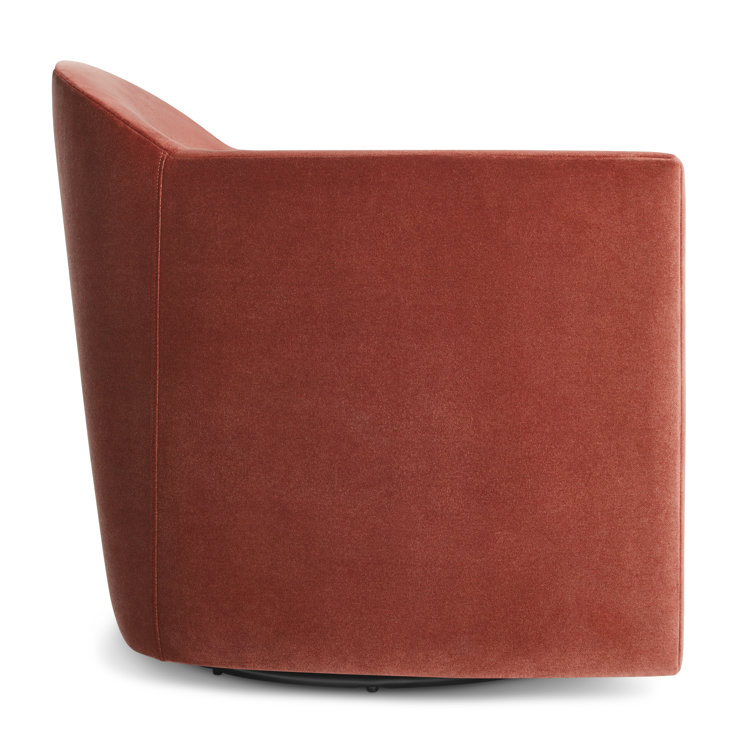 Tomato Velvet Swivel Lounge Chair with Wood Base