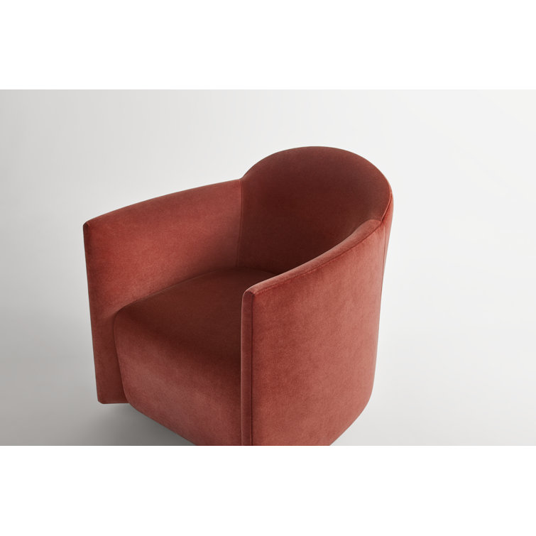 Tomato Velvet Swivel Lounge Chair with Wood Base