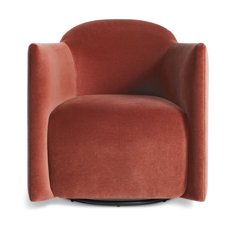Tomato Velvet Swivel Lounge Chair with Wood Base
