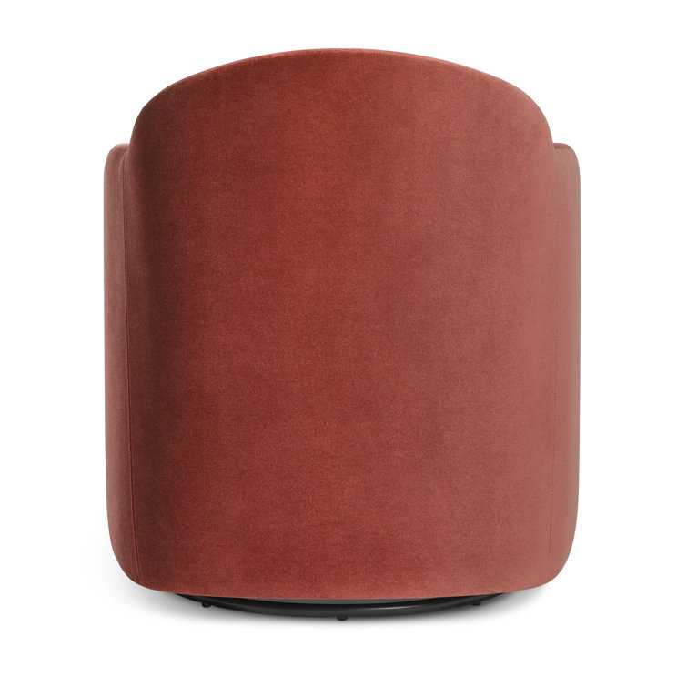 Tomato Velvet Swivel Lounge Chair with Wood Base