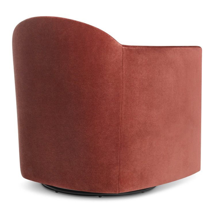 Tomato Velvet Swivel Lounge Chair with Wood Base