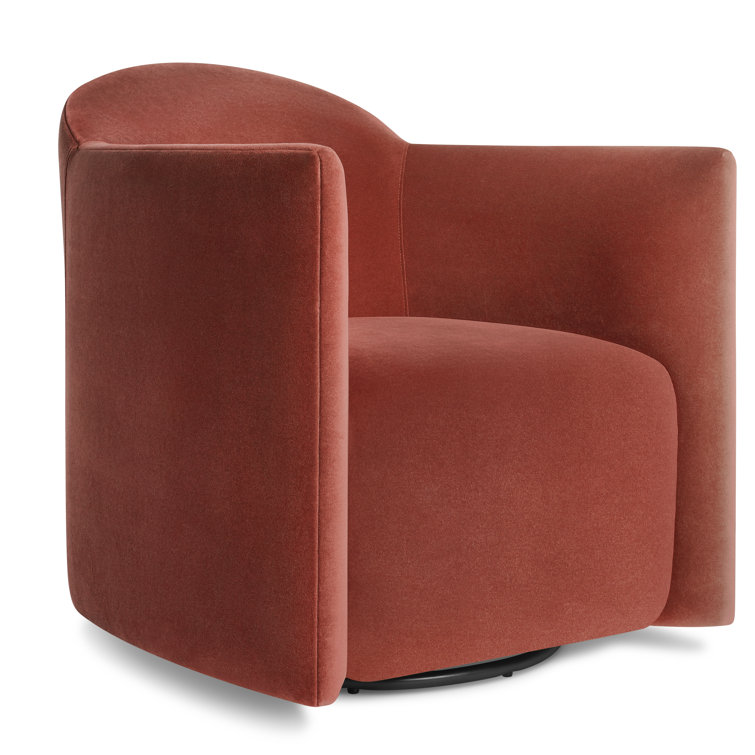 Tomato Velvet Swivel Lounge Chair with Wood Base