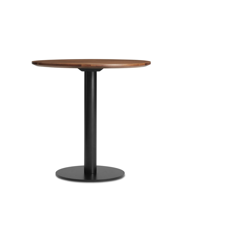 Walnut and Matte Black Round Mid-Century Modern Dining Table