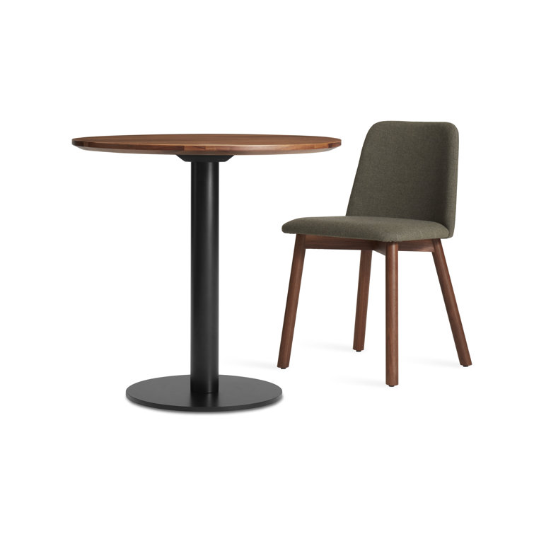Walnut and Matte Black Round Mid-Century Modern Dining Table