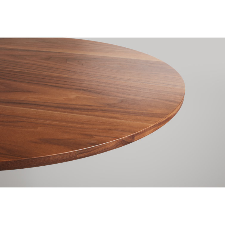 Walnut and Matte Black Round Mid-Century Modern Dining Table