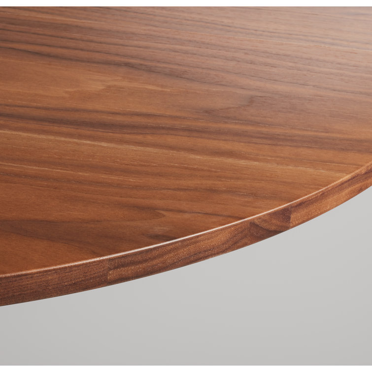 Walnut and Matte Black Round Mid-Century Modern Dining Table