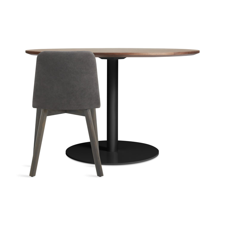 Walnut and Matte Black Round Mid-Century Modern Dining Table