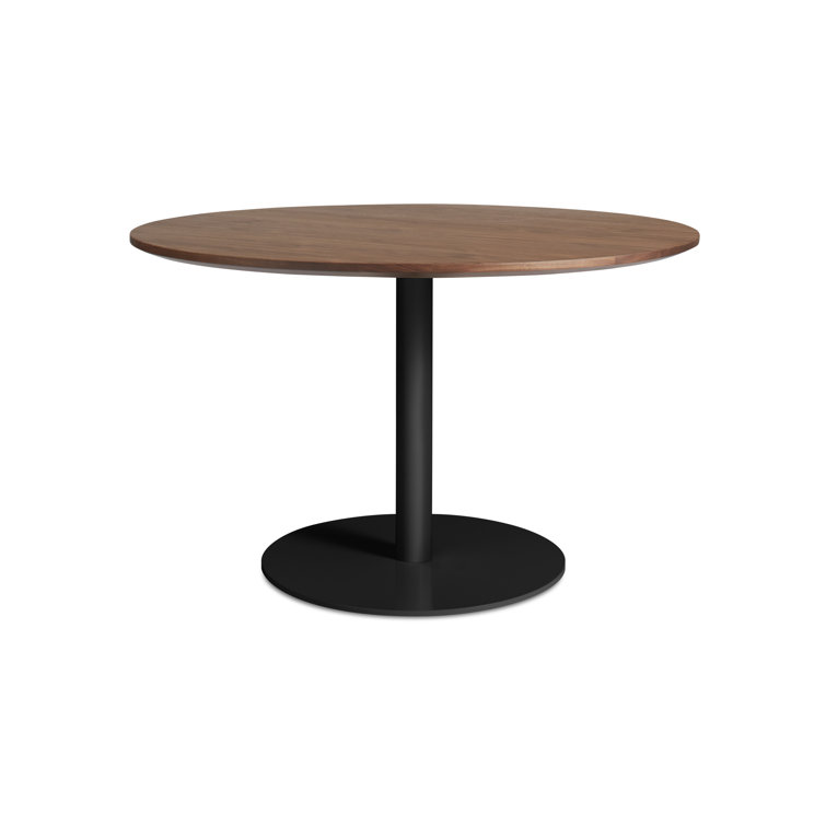 Walnut and Matte Black Round Mid-Century Modern Dining Table