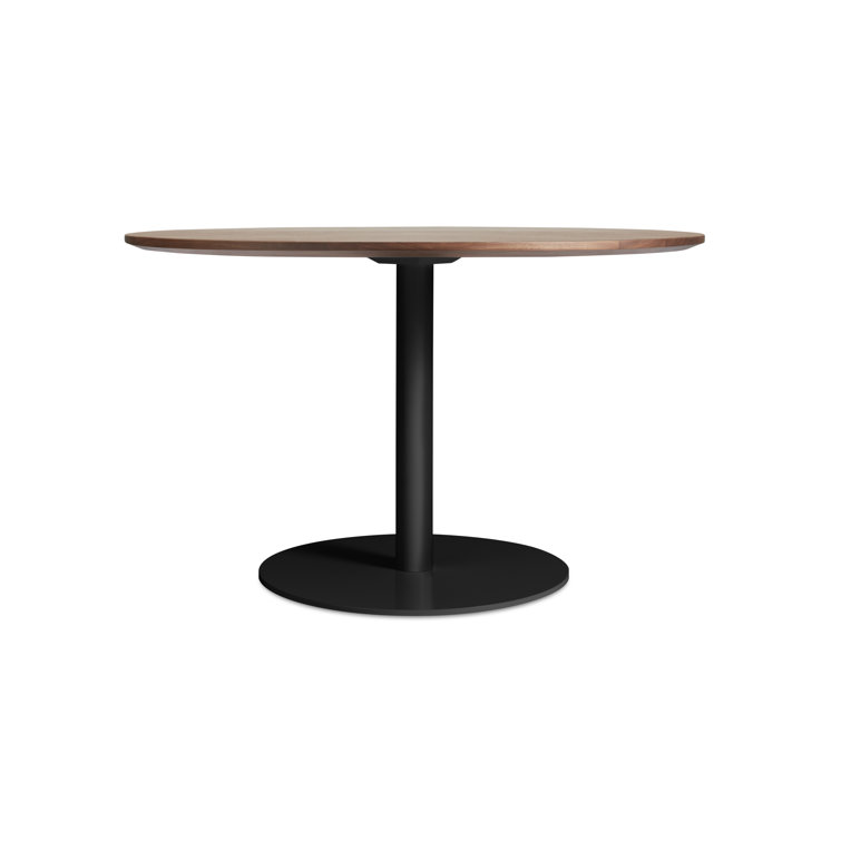 Walnut and Matte Black Round Mid-Century Modern Dining Table